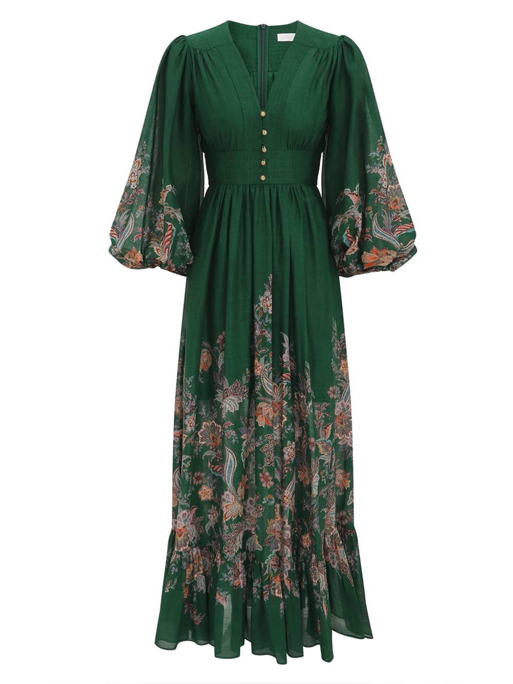 ZIMMERMANN RHIANNON PLUNGE MAXI DRESS GREEN MULTI PAISLEY SIZE 3 | M-L - Picture 4 of 13